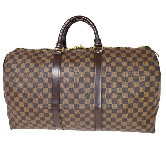 LOUIS VUITTON Keepall 50 Travel Hand Bag Damier Ebene Leather - Picture 1 of 14